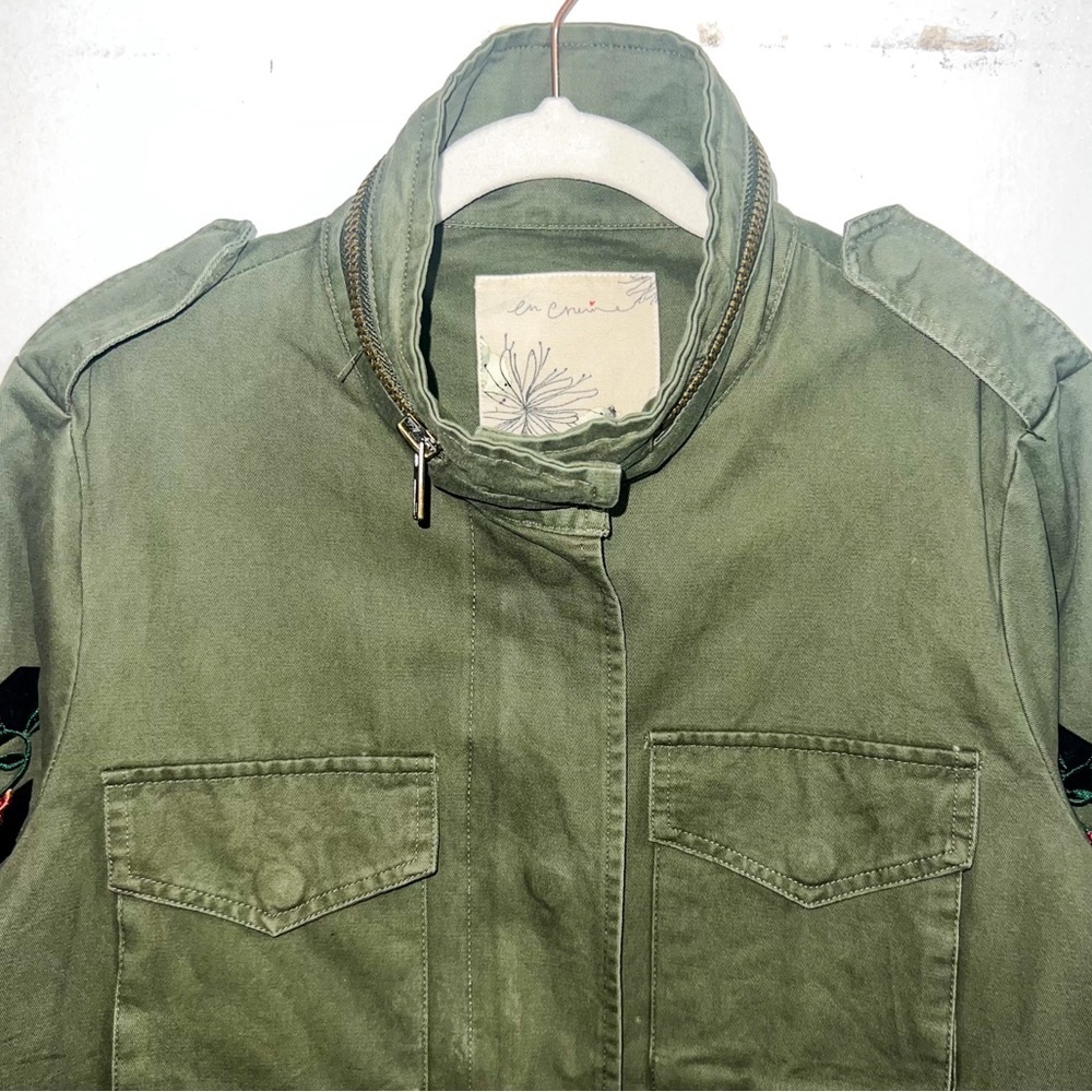 En Creme Womens Embroidery Military Jacket - Olive, Size M - Picture 3 of 12